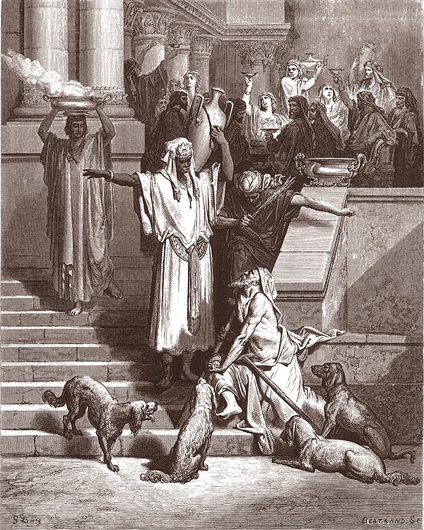 Gustave Dorè, Il povero Lazzaro, Illustrazioni bibliche, incisione,1865, Parigi