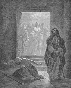 Gustave Dorè, Il fariseo e il pubblicano, Illustrazioni bibliche, incisione,1865, Parigi