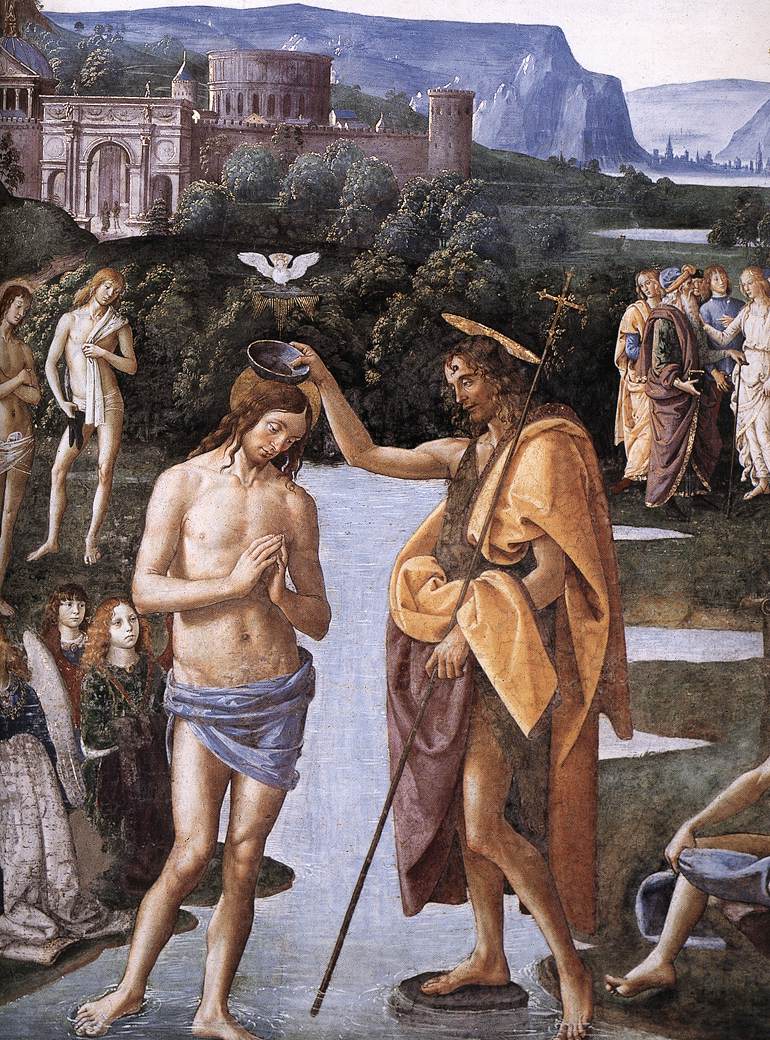 Il Battesimo di Cristo è un affresco (335x540 cm) di Pietro Perugino, realizzato verso il 1482 e facente parte della decorazione del registro mediano della Cappella Sistina in Vaticano. Si tratta dell'unica opera firmata di tutta la Cappella. La scena è impostata secondo uno schema simmetrico, tipico di Perugino. Al centro il fiume Giordano scorre dritto verso lo spettatore, fino ai piedi di Gesù e di Giovanni Battista che lo sta battezzando, in primo piano. Dal cielo scende la colomba dello Spirito Santo, inviata da Dio Padre in alto, rappresentato entro un nimbo di luce con serafini e cherubini e affiancato da due angeli in volo. A questo asse centrale converge anche il paesaggio, con una visione simbolica della città di Roma (si riconoscono tra le mura un arco di trionfo, il Colosseo e il Pantheon) verso la quale tendono le linee di forza delle due quinte rocciose digradanti ai lati. Alle due estremità si svolgono due episodi secondari, pure improntati a una simmetria che ne sottolinea le analogie dottrinali: la predica alle folle del Battista (sinistra) e di Gesù (a destra). Tipico dell'artista è anche il paesaggio che sfuma dolcemente in lontananza, punteggiato da esili alberelli, che divenne uno degli elementi più riconoscibili della scuola umbra. Alla scena in primo piano partecipano anche due angeli inginocchiati che tengono un asciugamano, evidente citazione nordica, che ricorda Hugo van der Goes e il Trittico Portinari, e un battezzando che si sta spogliando, secondo una tradizione iconografica consolidata. Chiudono infine ai lati, in primo piano, una serie di ritratti di personaggi contemporanei, molto rari nelle scene sacre di Perugino, che vennero ispirati dalle analoghe composizioni di Domenico Ghirlandaio, pure al lavoro nella Sistina.