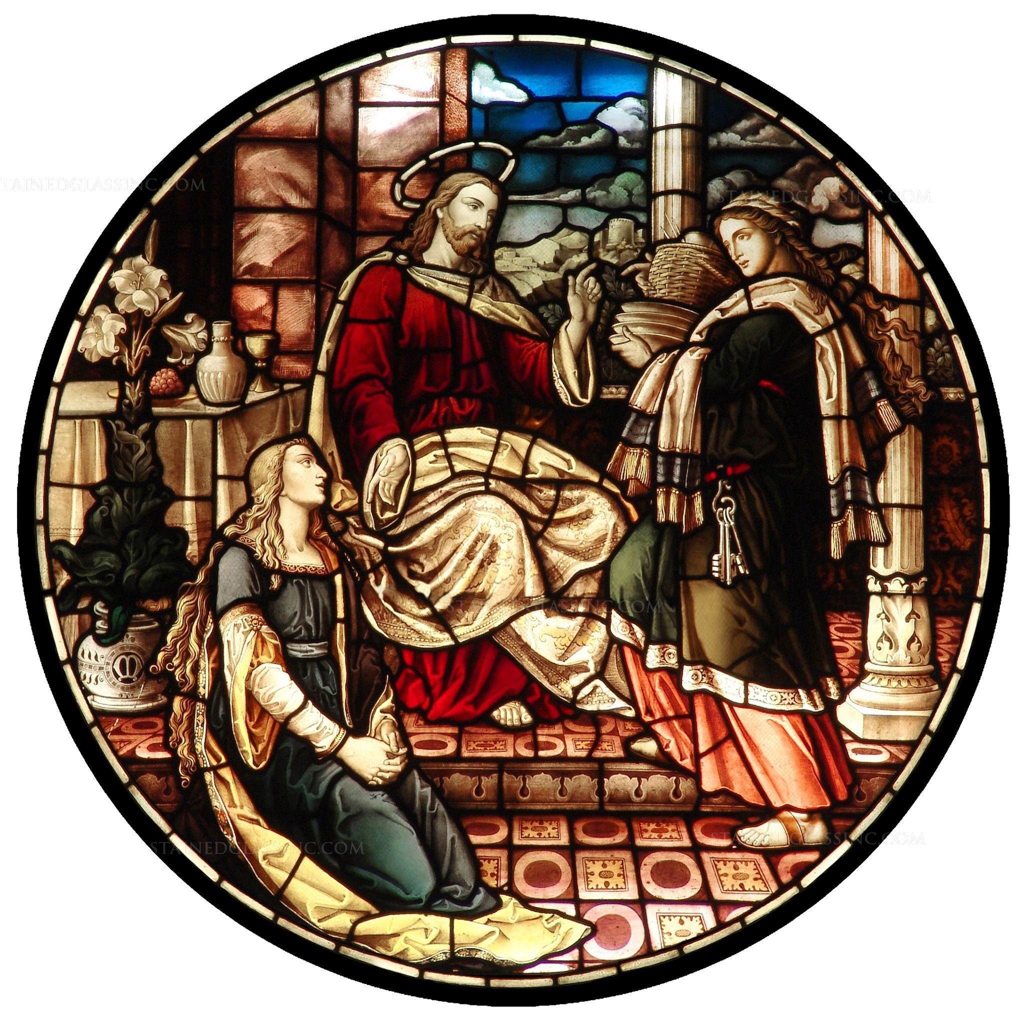 Gesù Marta e Maria, vetrata istoriata, Stained Glass Inc.