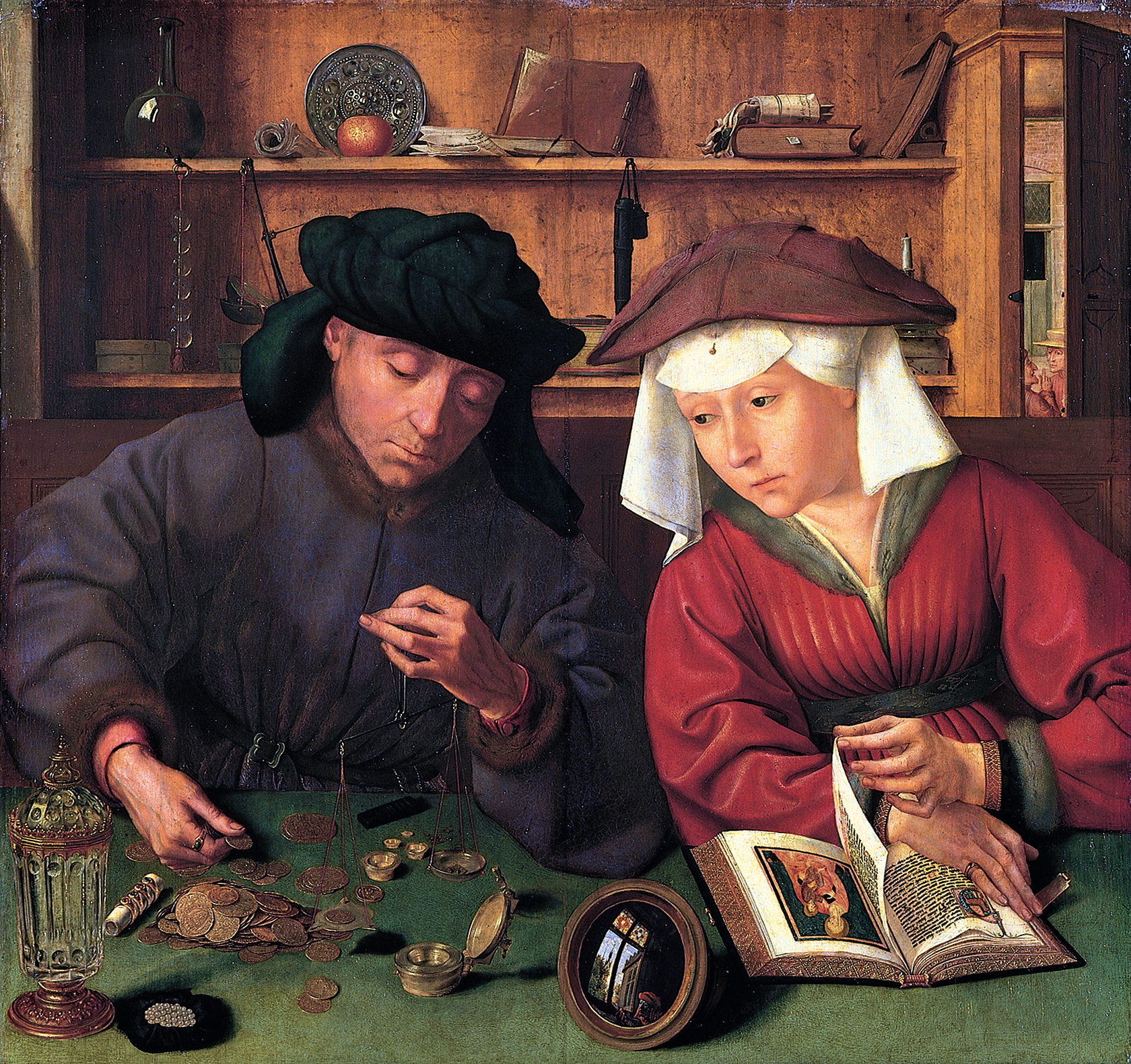 Quentin Matsys, Il convertitore di valuta e sua moglie (denaro e bellezza), 1514, Museo del Louvre, Parigi