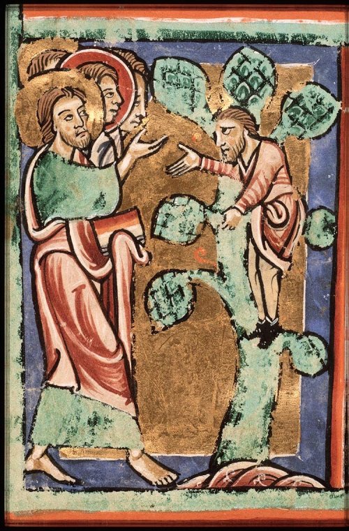 Miniatura medievale: Gesù e Zaccheo