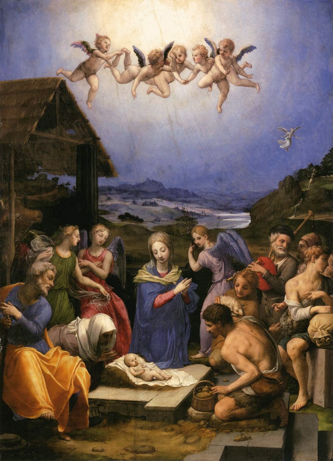 “Non temete: ecco, vi annuncio una grande gioia, che sarà di tutto il popolo: oggi, nella città di Davide, è nato per voi un Salvatore, che è Cristo Signore. Questo per voi il segno: troverete un bambino avvolto in fasce, adagiato in una mangiatoia” Lc 2, 10-12, Bronzino, Adorazione dei pastori, 1539, Museo di Belle Arti, Budapest.