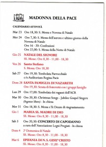 Calendario attività periodo natalizio