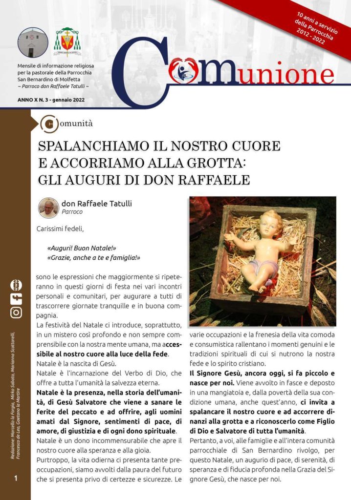 parrocchia san bernardino molfetta - giornale parrocchiale comunione dicembre 2021