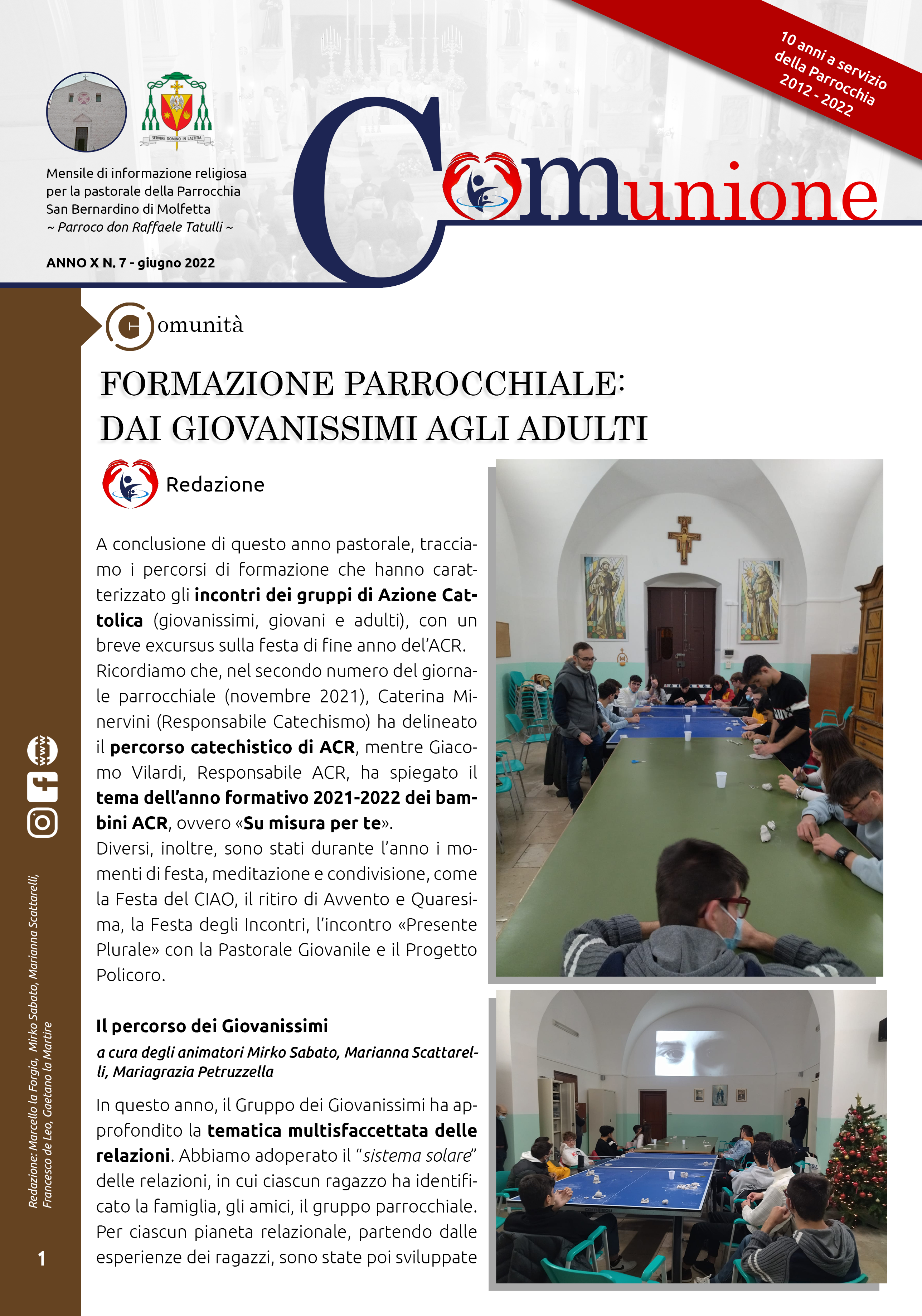 parrocchia san bernardino molfetta - giornale parrocchiale comunione giugno 2022