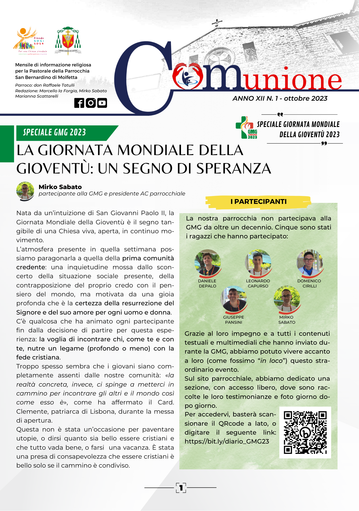 parrocchia san bernardino molfetta - giornale parrocchiale comunione ottobre 2023 speciale GMG